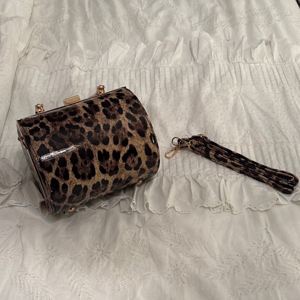 Leopard Print Clutch with Gold Accents